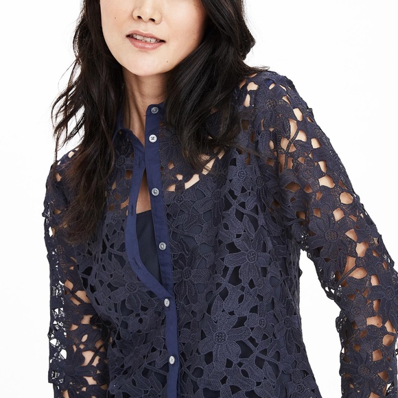 Banana Republic Lace Button-Front Blouse - Navy (NWT) - Picture 2 of 6